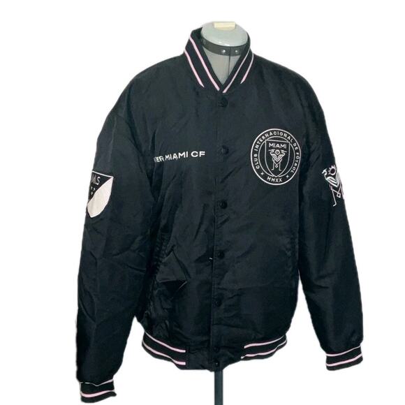 Inter Miami CF Men Bomber Jacket M MLS full snap varsity Jacket black - Picture 1 of 12